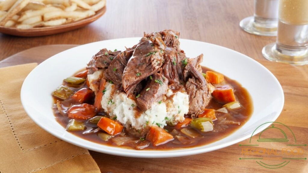 Pot roast beef with French onion gravy